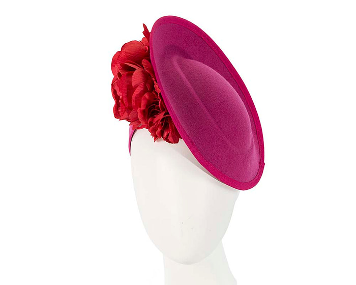 Large fuchsia fascinators with red flowers by Fillies Collection - Fascinators.com.au