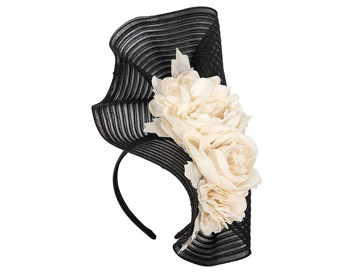 Large black & cream fascinator with roses by Fillies Collection - Fascinators.com.au