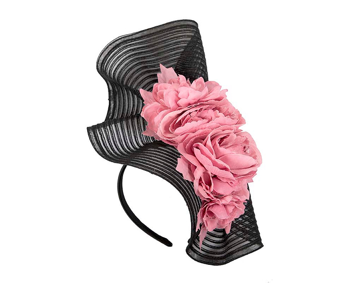 Large black & pink fascinator with roses by Fillies Collection - Fascinators.com.au
