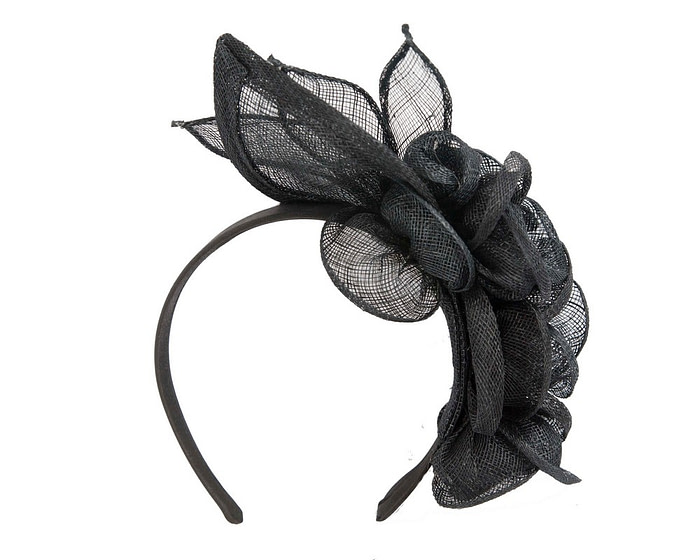 Black sinamay flower headband fascinator by Max Alexander - Fascinators.com.au