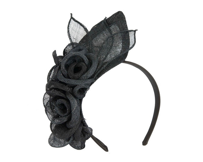 Black sinamay flower headband fascinator by Max Alexander - Fascinators.com.au