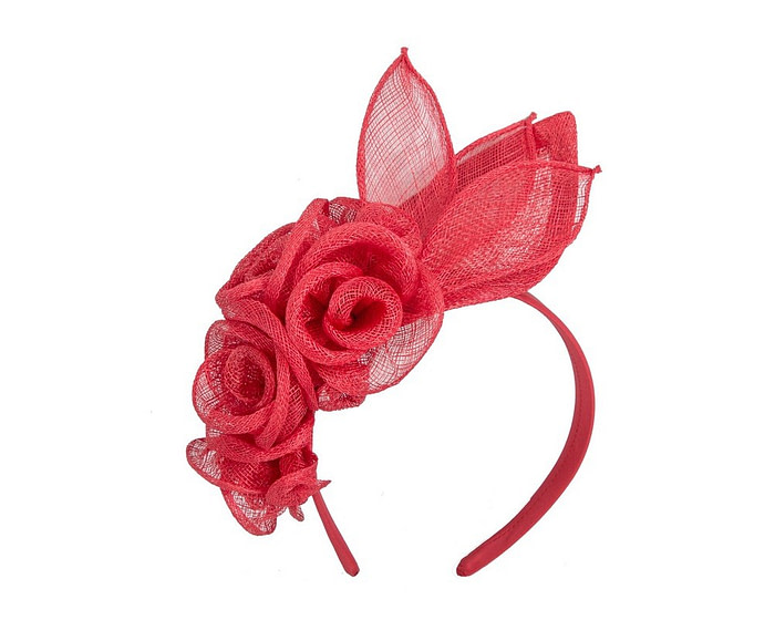 Red sinamay flower headband fascinator by Max Alexander - Fascinators.com.au