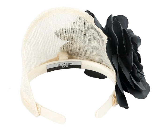 Cream and black leather flower headband racing fascinator - Fascinators.com.au