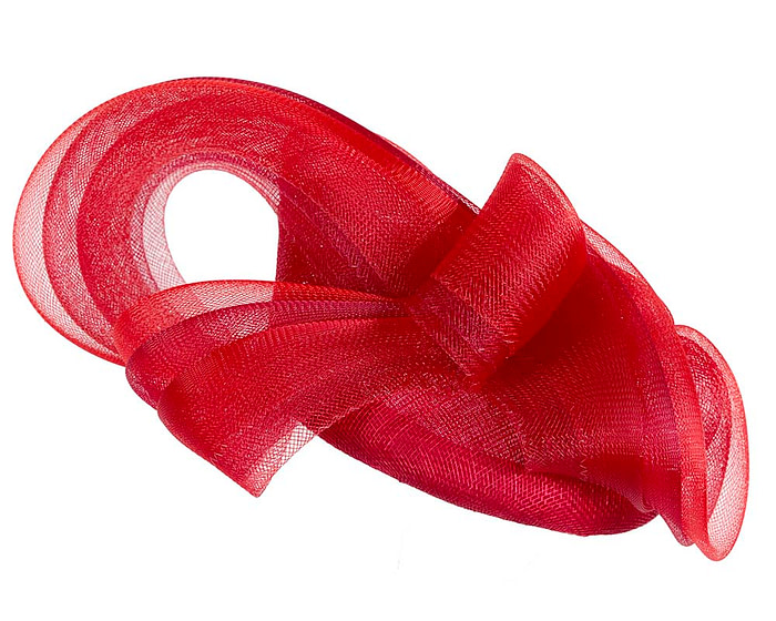 Red pillbox racing fascinator with wavy trim by Fillies Collection - Fascinators.com.au