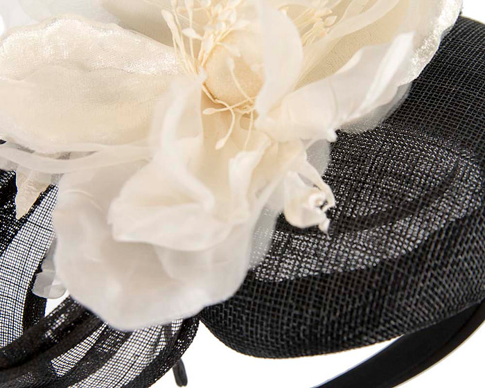 Black and cream flower pillbox racing fascinator by Fillies Collection - Fascinators.com.au
