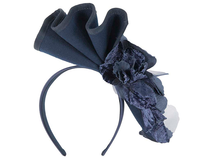 Navy Fillies Collection winter racing fascinator with flowers - Fascinators.com.au