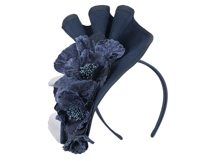 Navy Fillies Collection winter racing fascinator with flowers - Fascinators.com.au