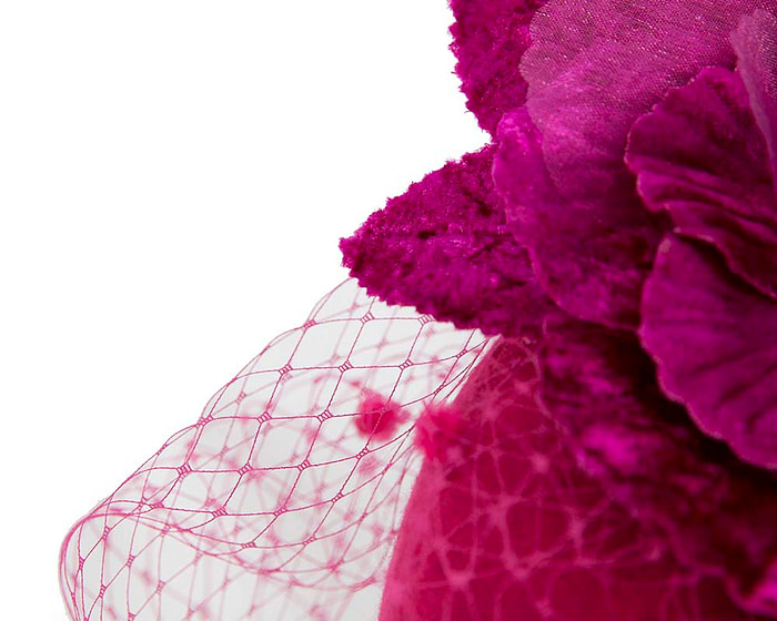 Fuchsia winter felt pillbox with face veil by Fillies Collection - Fascinators.com.au
