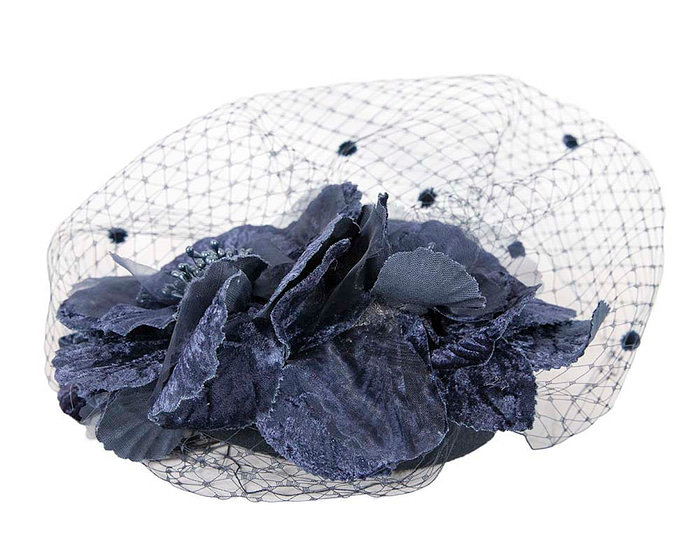 Navy winter felt pillbox with face veil by Fillies Collection - Fascinators.com.au