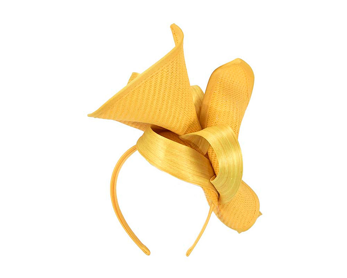 Yellow designers racing fascinator with bow by Fillies Collection - Fascinators.com.au