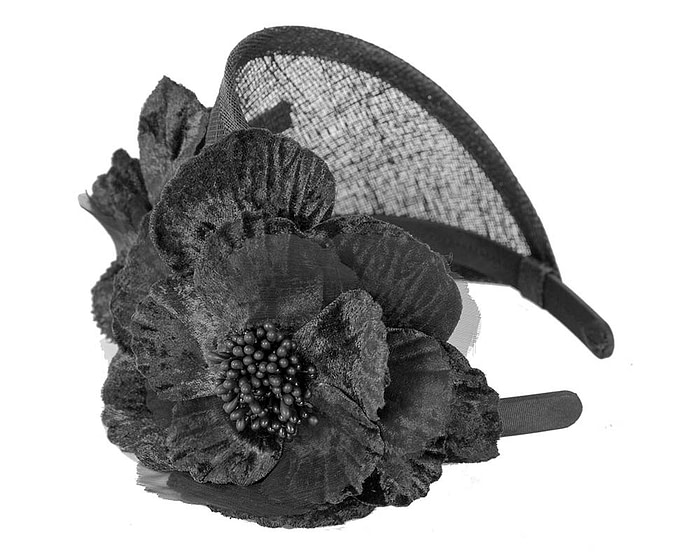 Black flower headband racing fascinator - Fascinators.com.au