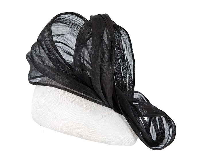 White & black pillbox silk abaca bow - Fascinators.com.au