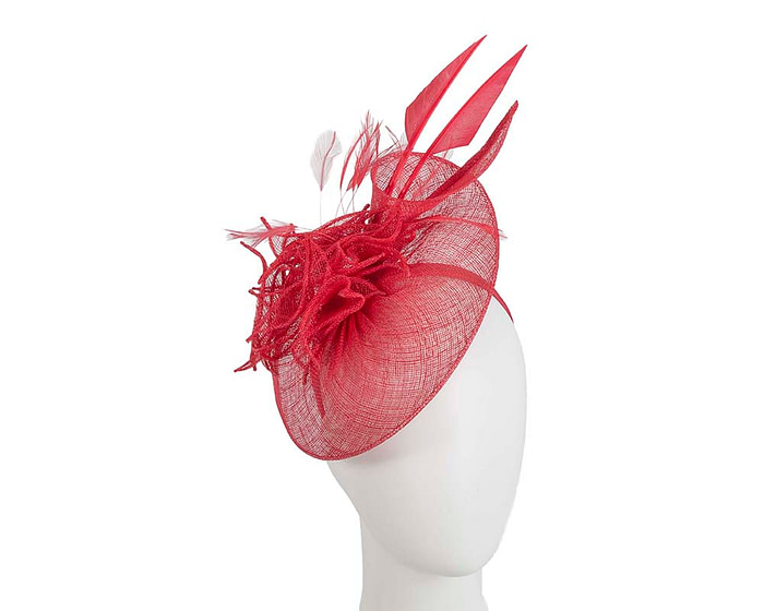 Red racing fascinator with feathers by Max Alexander - Fascinators.com.au