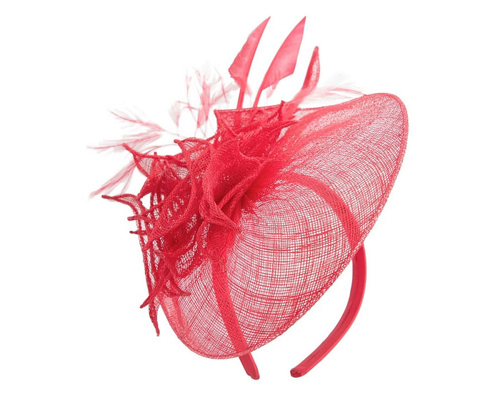 Red racing fascinator with feathers by Max Alexander - Fascinators.com.au