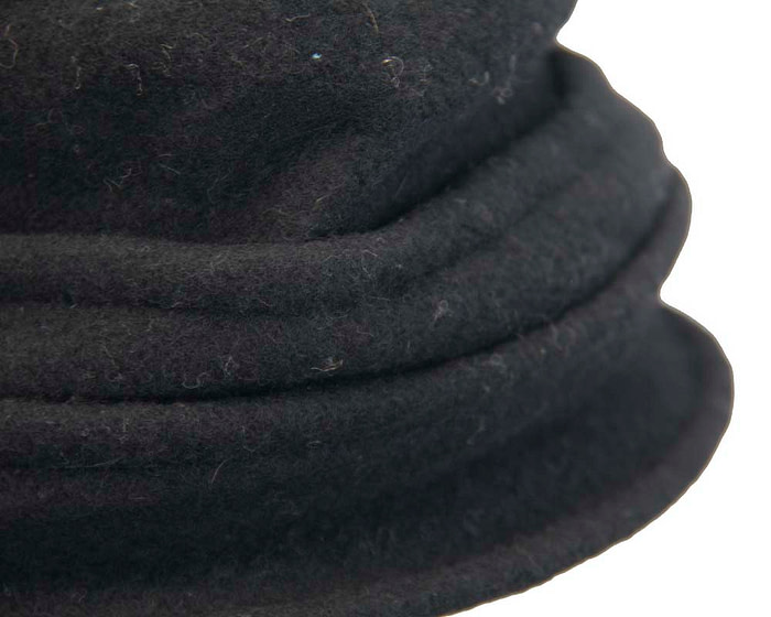 Warm black woolen European Made bucket hat - Fascinators.com.au