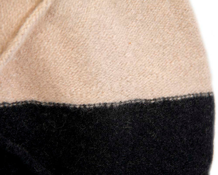 Warm beige and black woolen European Made beret - Fascinators.com.au