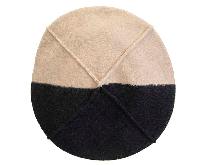Warm beige and black woolen European Made beret - Fascinators.com.au
