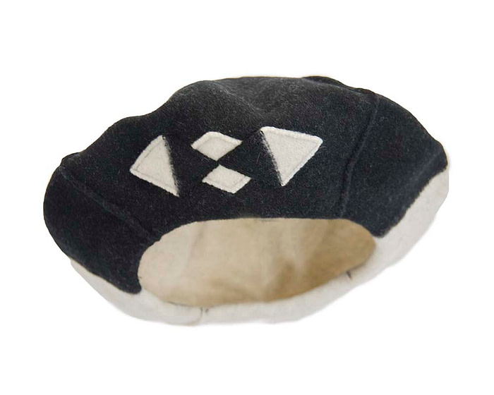 Warm cream and black woolen European Made beret - Fascinators.com.au