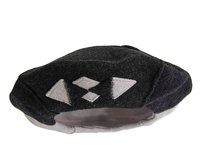 Warm grey and black woolen European Made beret - Fascinators.com.au