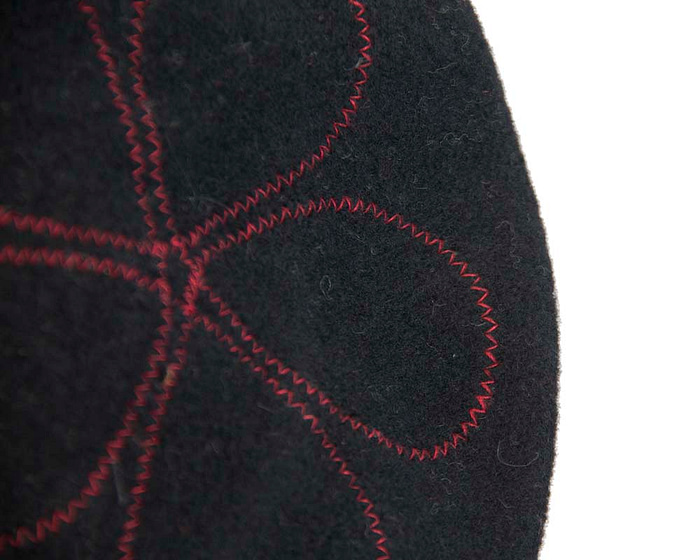 Warm black and red woolen embroidered European Made beret - Fascinators.com.au