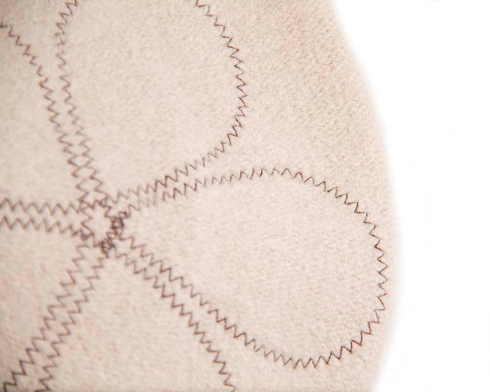 Warm nude and brown woolen embroidered European Made beret - Fascinators.com.au