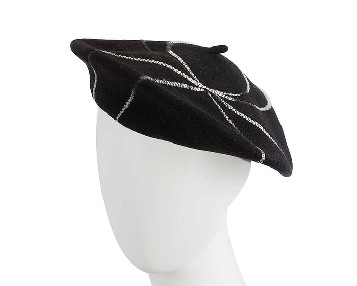 Warm black woolen European Made beret - Fascinators.com.au