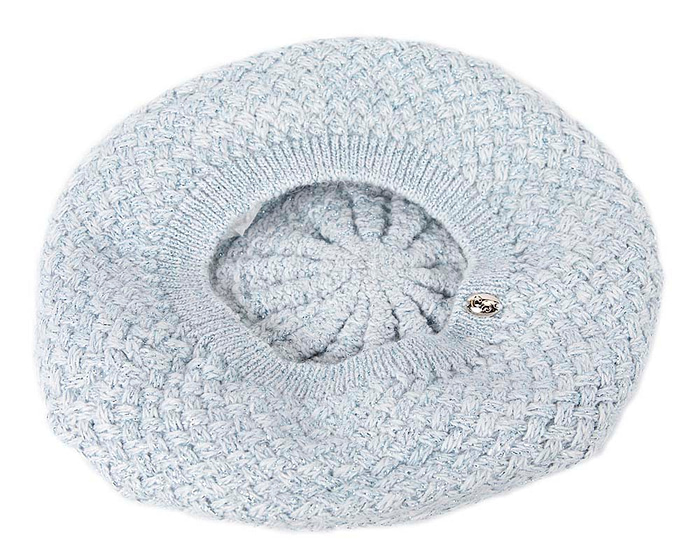 Classic warm crocheted light blue wool beret. Made in Europe - Fascinators.com.au
