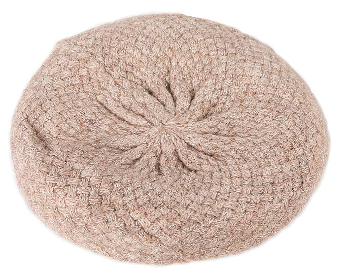 Classic warm crocheted sand beige wool beret. Made in Europe - Fascinators.com.au