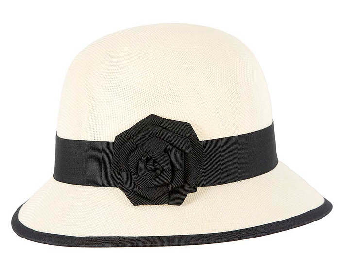 Cream & black spring racing cloche hat - Fascinators.com.au