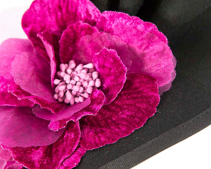 Black Fillies Collection fascinator with purple flowers - Fascinators.com.au
