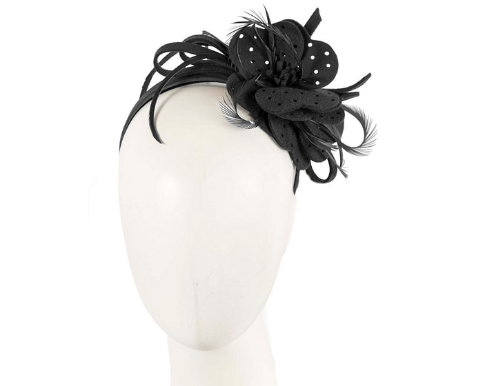 Black felt flower headband fascinator - Fascinators.com.au