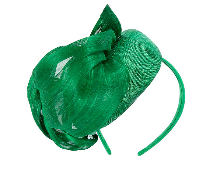 Green pillbox with silk abaca bow - Fascinators.com.au
