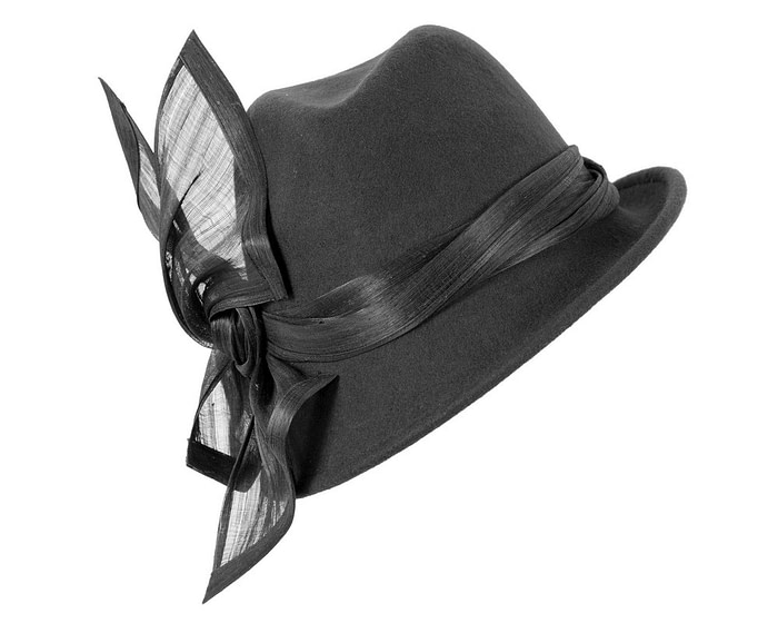 Fashion black ladies winter felt fedora hat by Fillies Collection - Fascinators.com.au