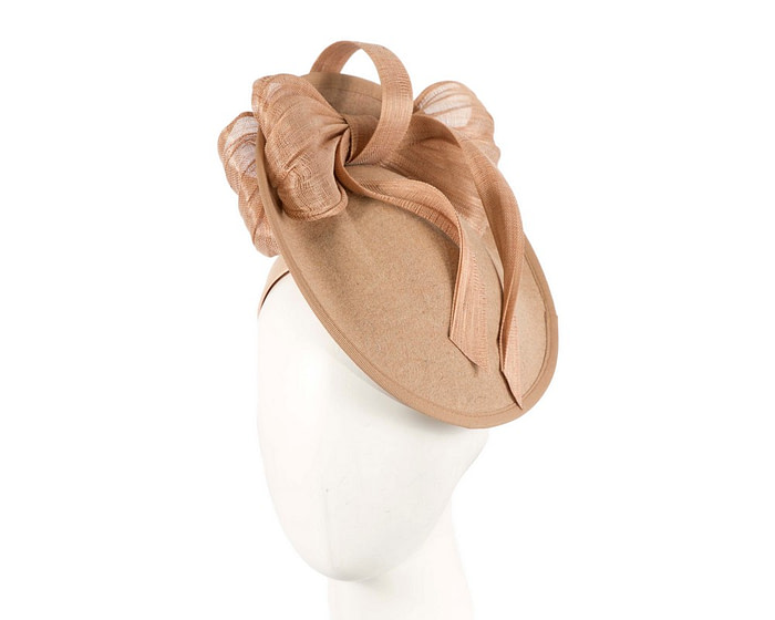 Large beige plate fascinator with bow by Fillies Collection - Fascinators.com.au
