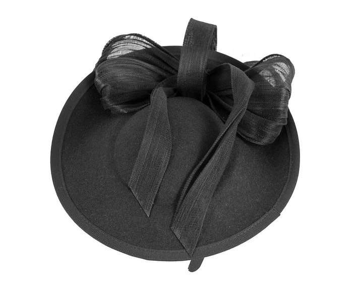 Large black plate fascinator with bow by Fillies Collection - Fascinators.com.au