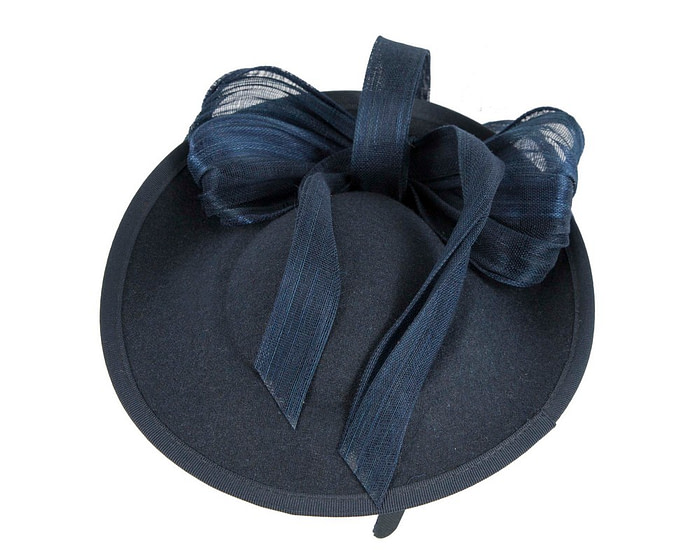 Large navy plate fascinator with bow by Fillies Collection - Fascinators.com.au