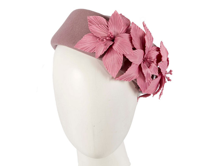 Bespoke dusty pink felt beret hat by Fillies Collection - Fascinators.com.au