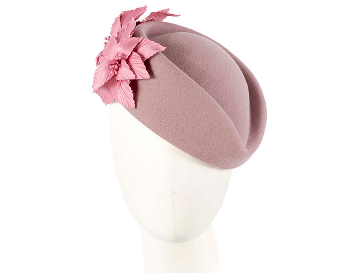 Bespoke dusty pink felt beret hat by Fillies Collection - Fascinators.com.au