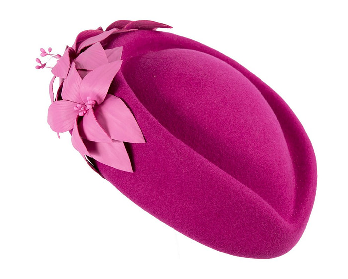 Bespoke fuchsia felt beret hat by Fillies Collection - Fascinators.com.au