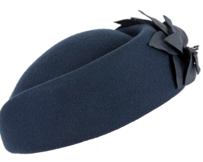 Bespoke navy felt beret hat by Fillies Collection - Fascinators.com.au