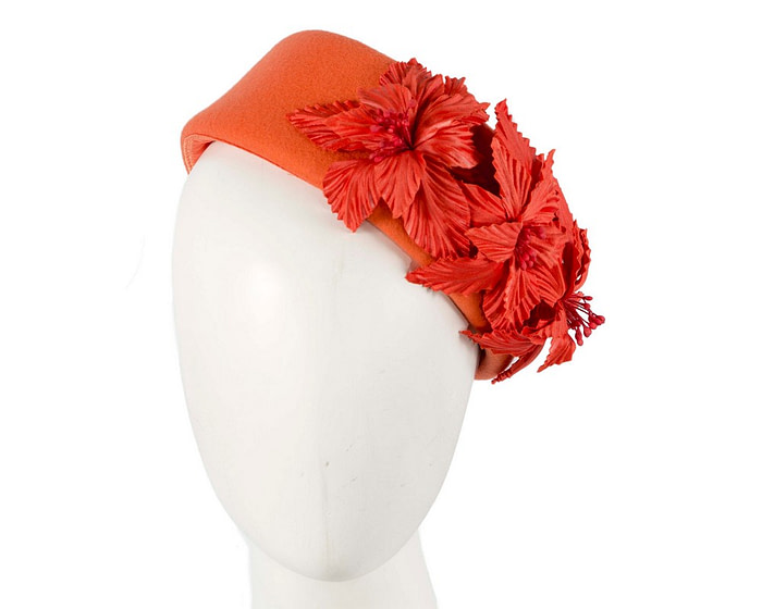 Bespoke orange felt beret hat by Fillies Collection - Fascinators.com.au