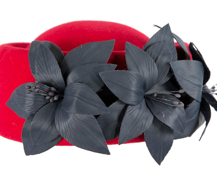 Bespoke red and navy felt beret hat by Fillies Collection - Fascinators.com.au