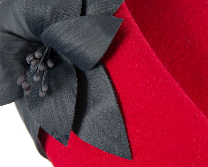 Bespoke red and navy felt beret hat by Fillies Collection - Fascinators.com.au
