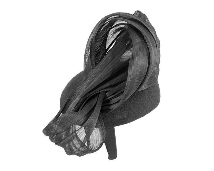 Bespoke black winter racing pillbox with bow by Fillies Collection - Fascinators.com.au
