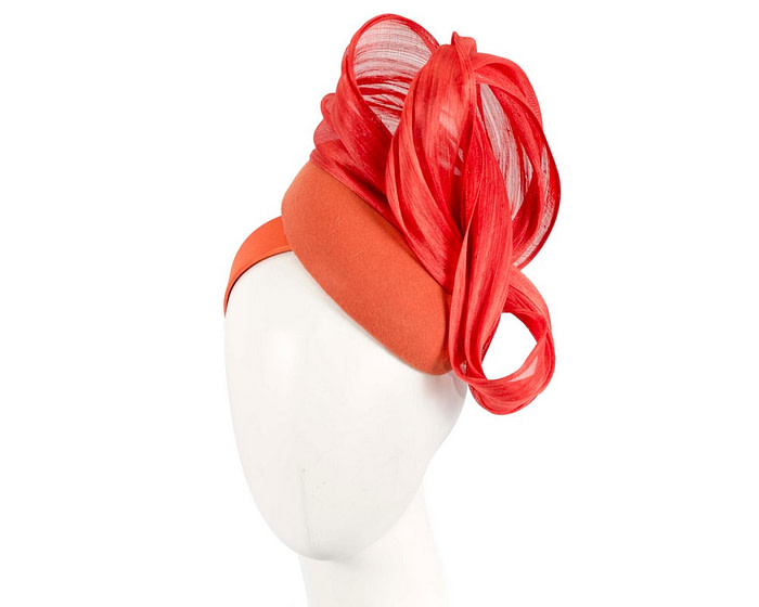 Bespoke orange winter racing pillbox with bow by Fillies Collection - Fascinators.com.au