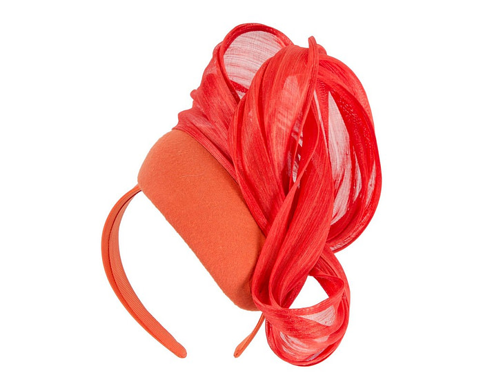 Bespoke orange winter racing pillbox with bow by Fillies Collection - Fascinators.com.au