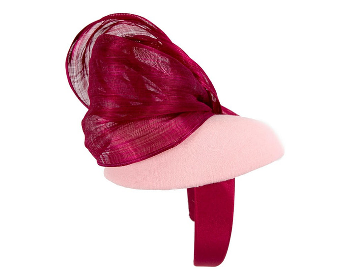 Bespoke pink & burgundy winter racing pillbox with bow by Fillies Collection - Fascinators.com.au