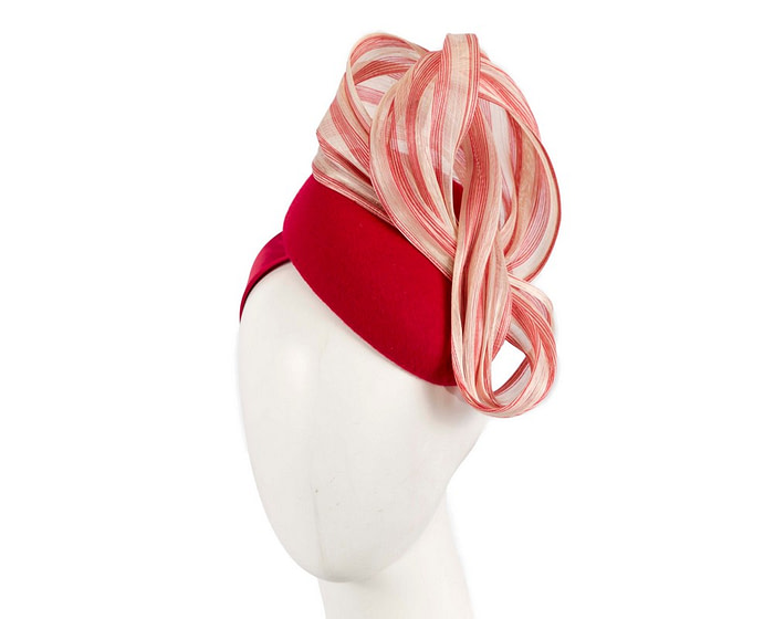 Bespoke red & cream winter racing pillbox with bow by Fillies Collection - Fascinators.com.au