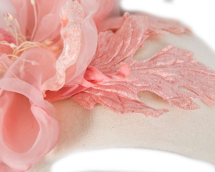 Wide cream & pink headband fascinator silk flower by Fillies Collection - Fascinators.com.au