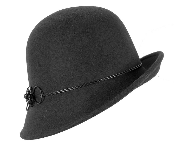 Black felt winter cloche hat by Max Alexander - Fascinators.com.au